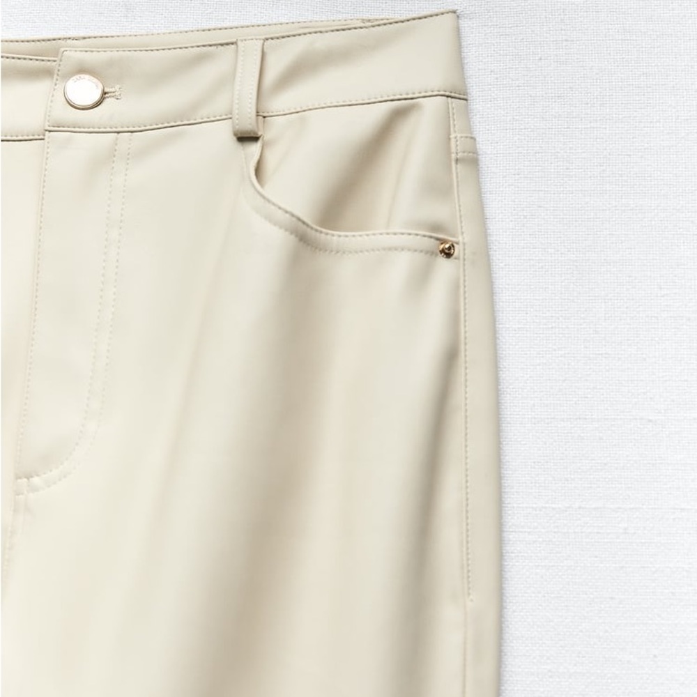 Zara Ecru Faux Leather High Rise Mom Fit Pants - Picture 12 of 13
